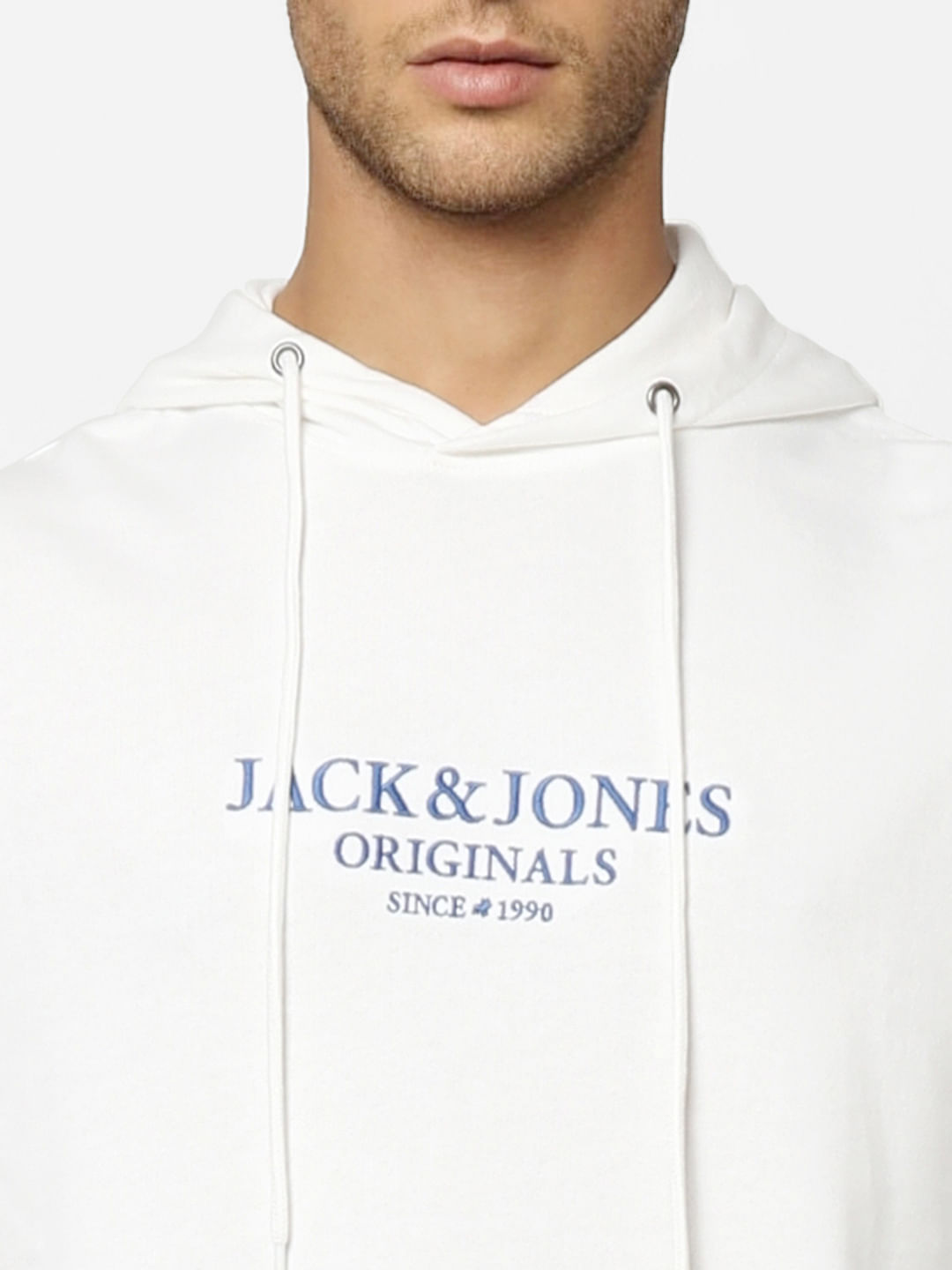 White Logo Print Hooded Sweatshirt