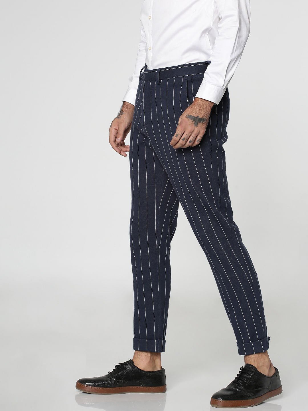 Blue Striped Slim Fit Trousers