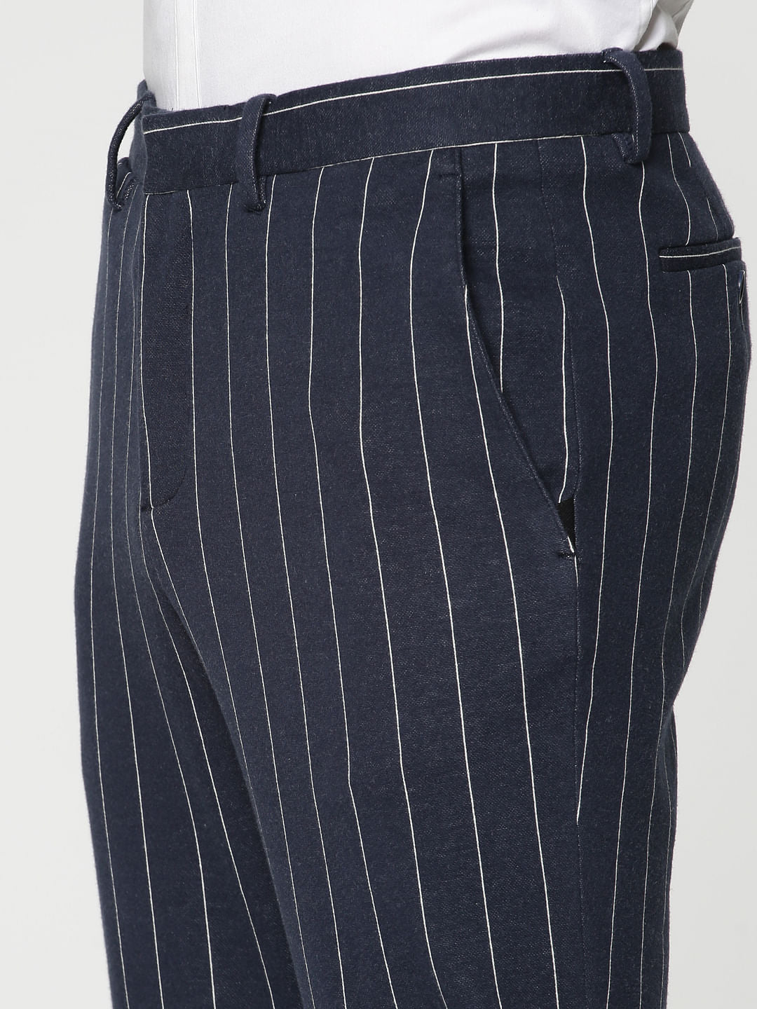 Blue Striped Slim Fit Trousers