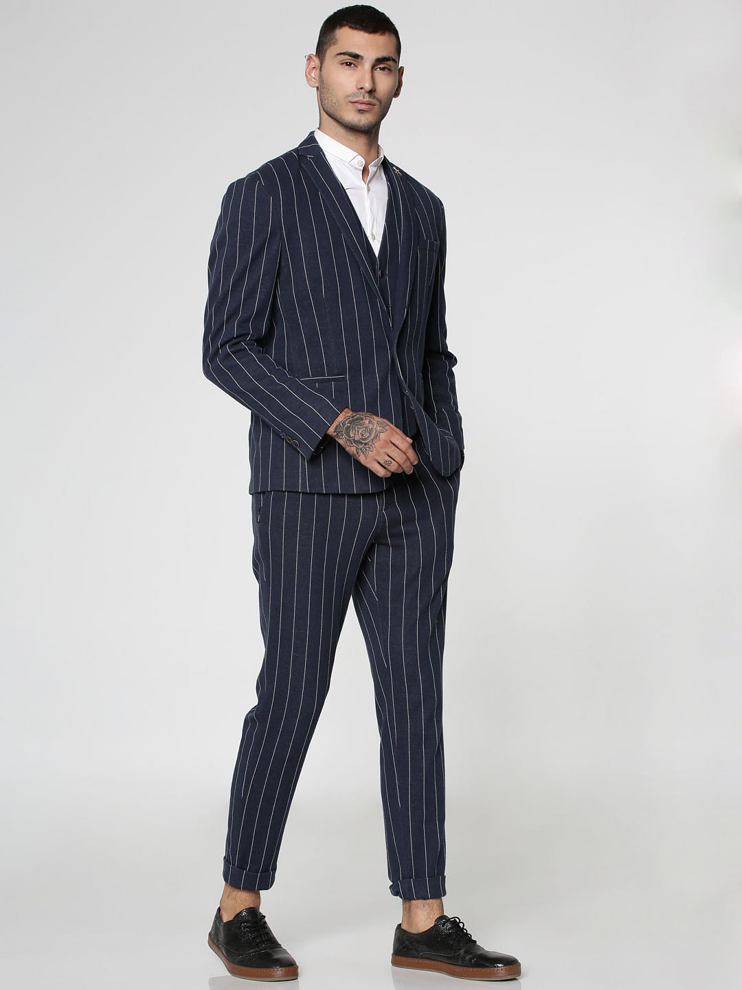 Blue Striped Slim Fit Trousers
