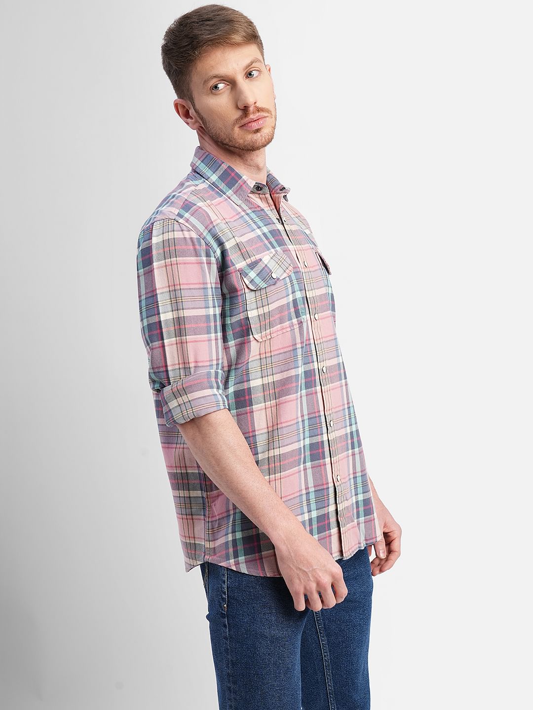 Pink Check Print Full Sleeves Shirt