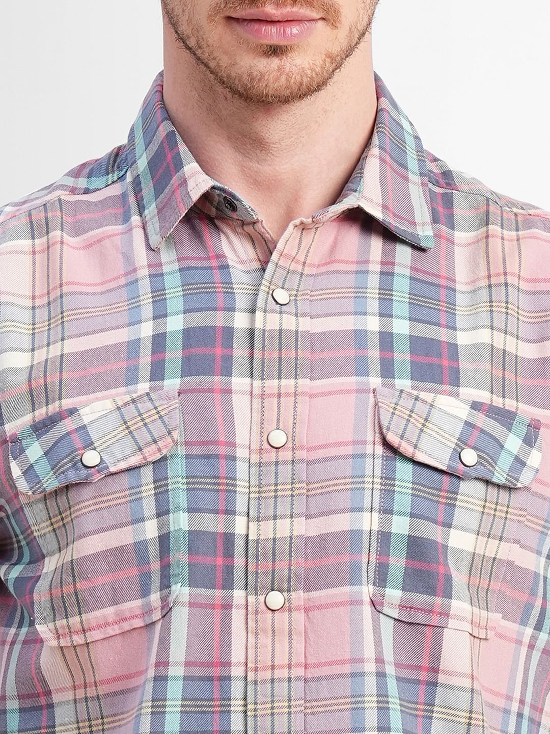 Pink Check Print Full Sleeves Shirt