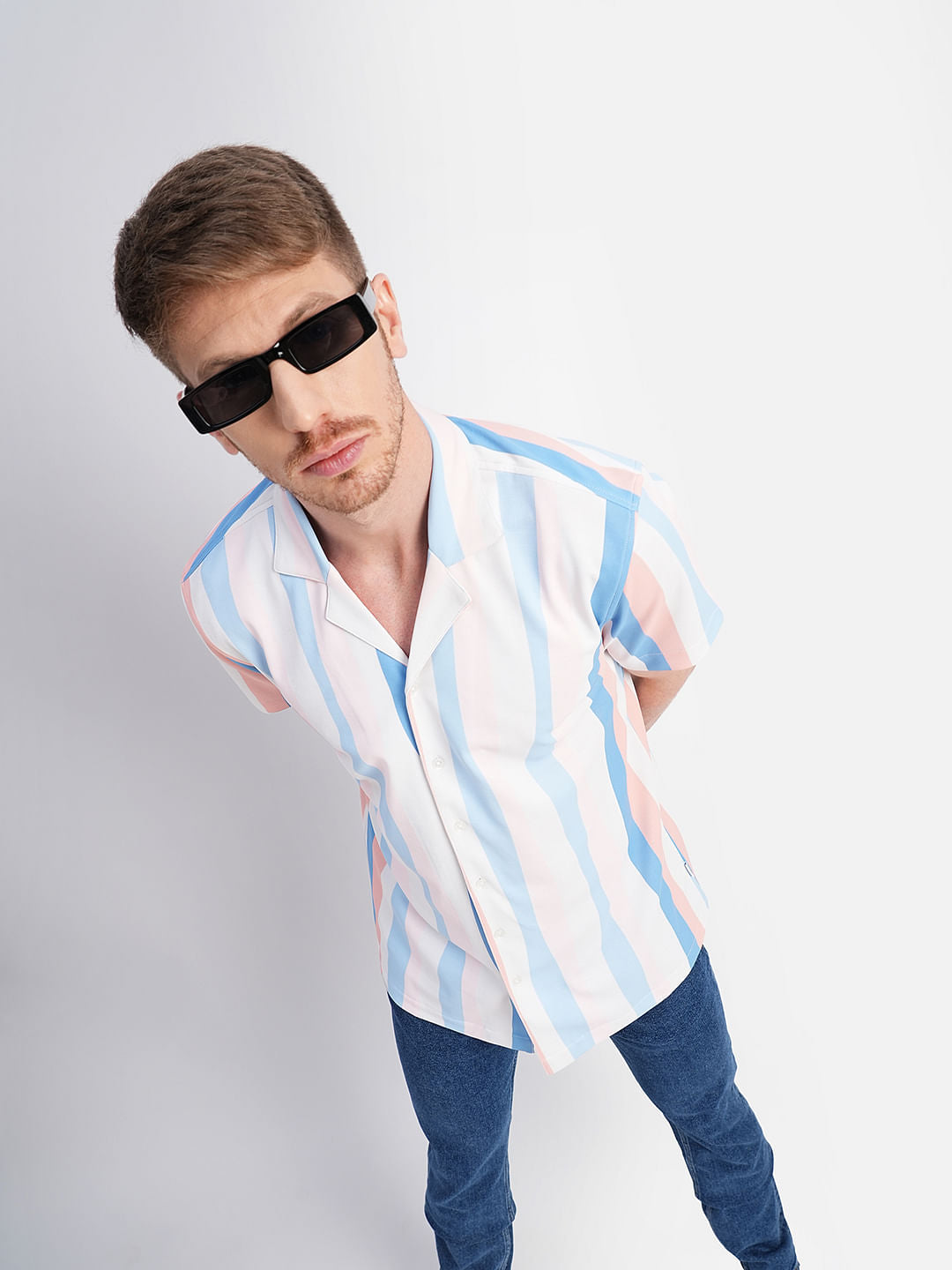 Blue Striped Short Sleeves Shirt
