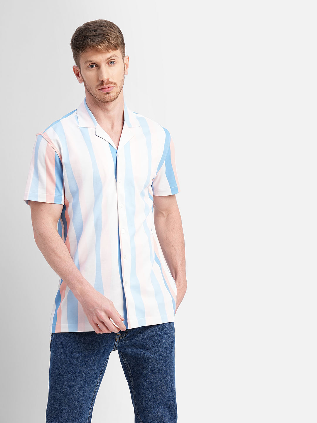 Blue Striped Short Sleeves Shirt