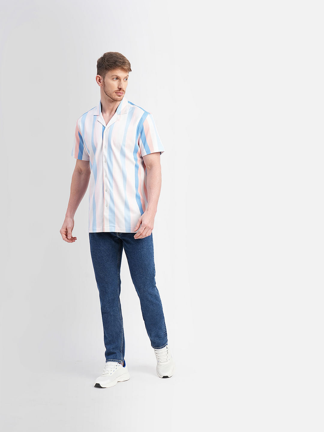 Blue Striped Short Sleeves Shirt