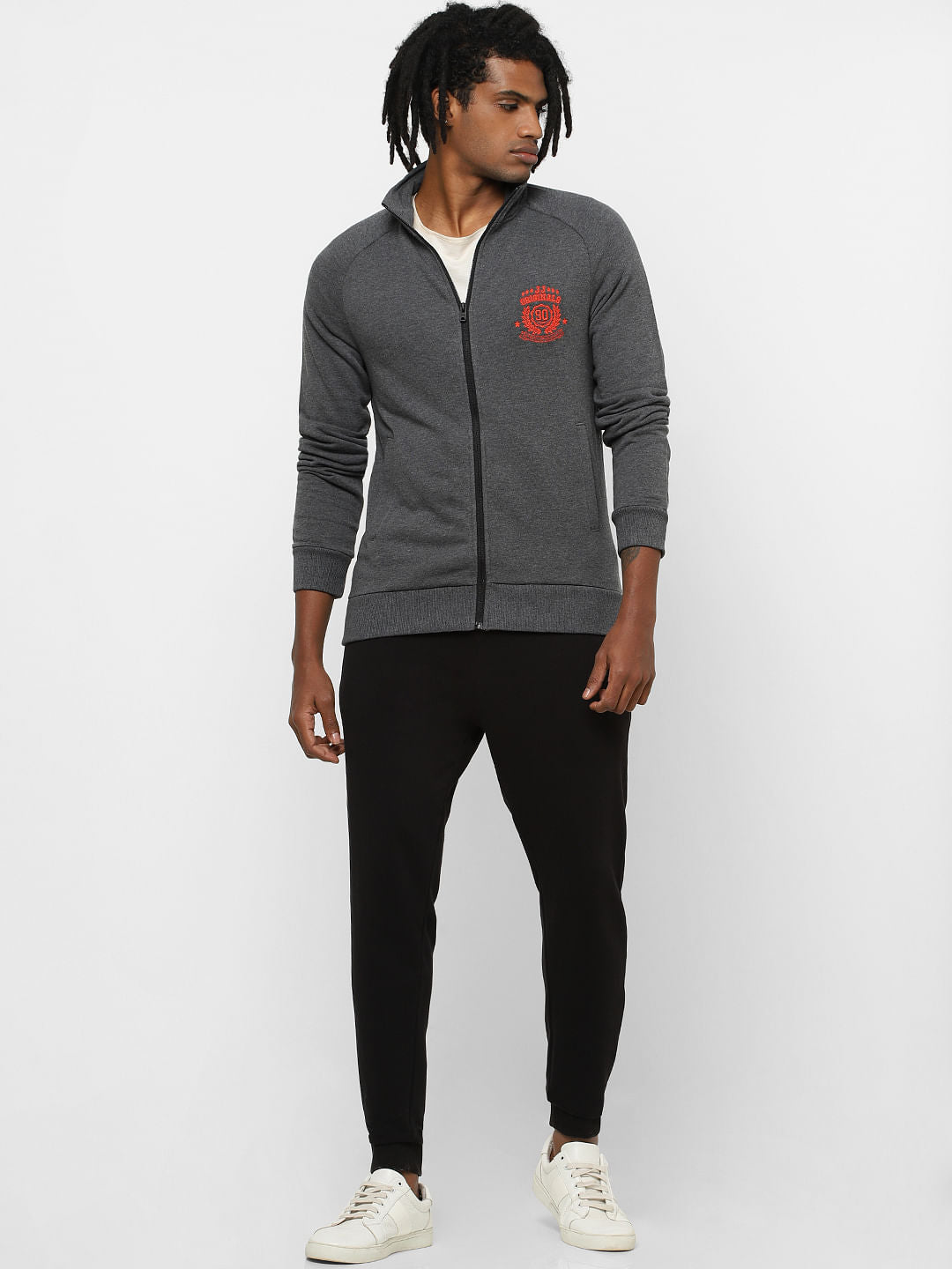 Grey High Neck Zip Up Sweatshirt