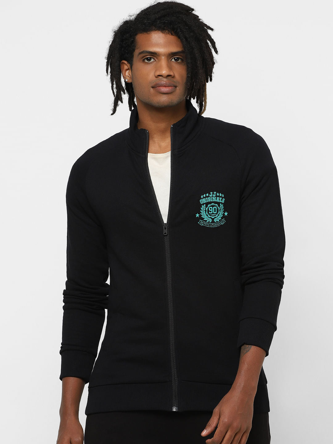 Black High Neck Zip Up Sweatshirt