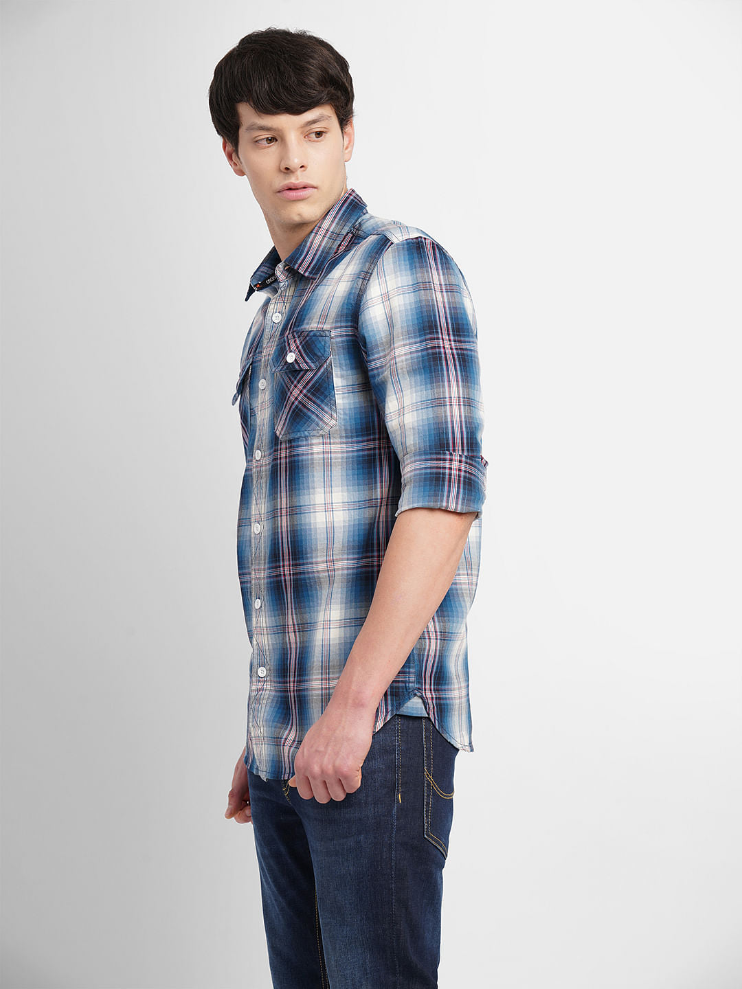 Dark Blue Check Full Sleeves Shirt