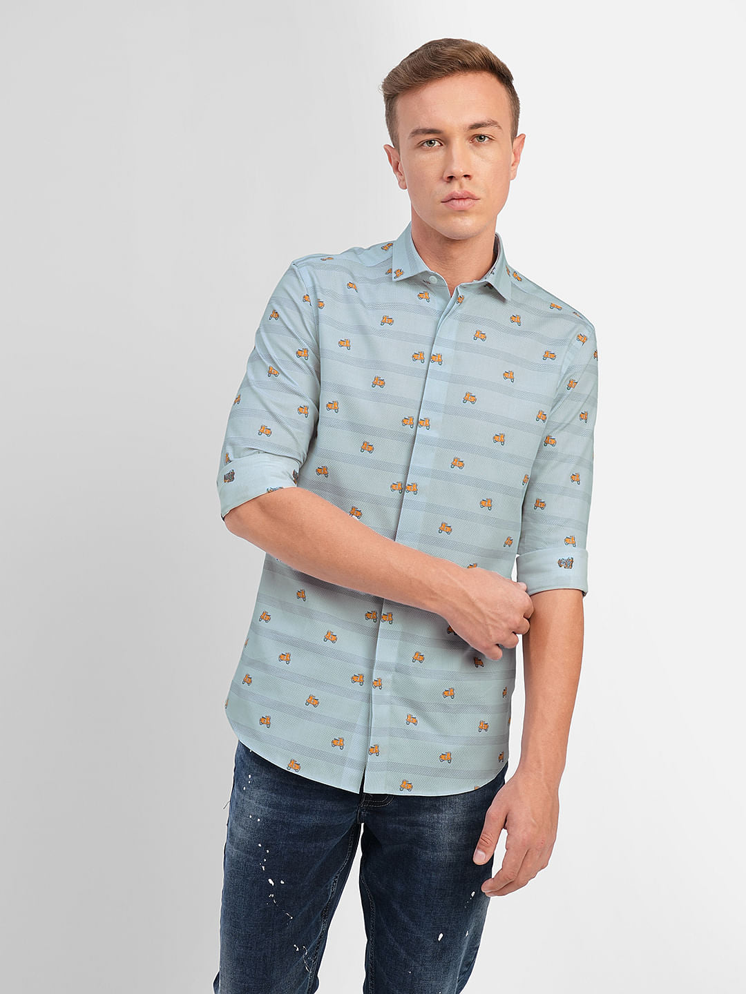 Blue Printed Full Sleeves Shirt