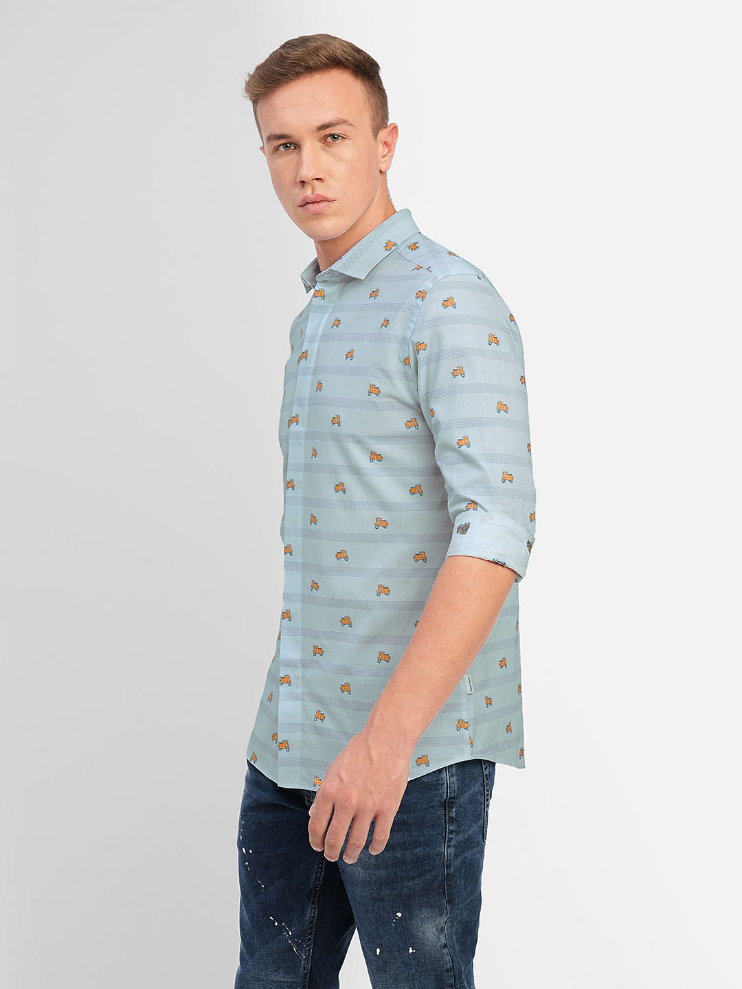Blue Printed Full Sleeves Shirt