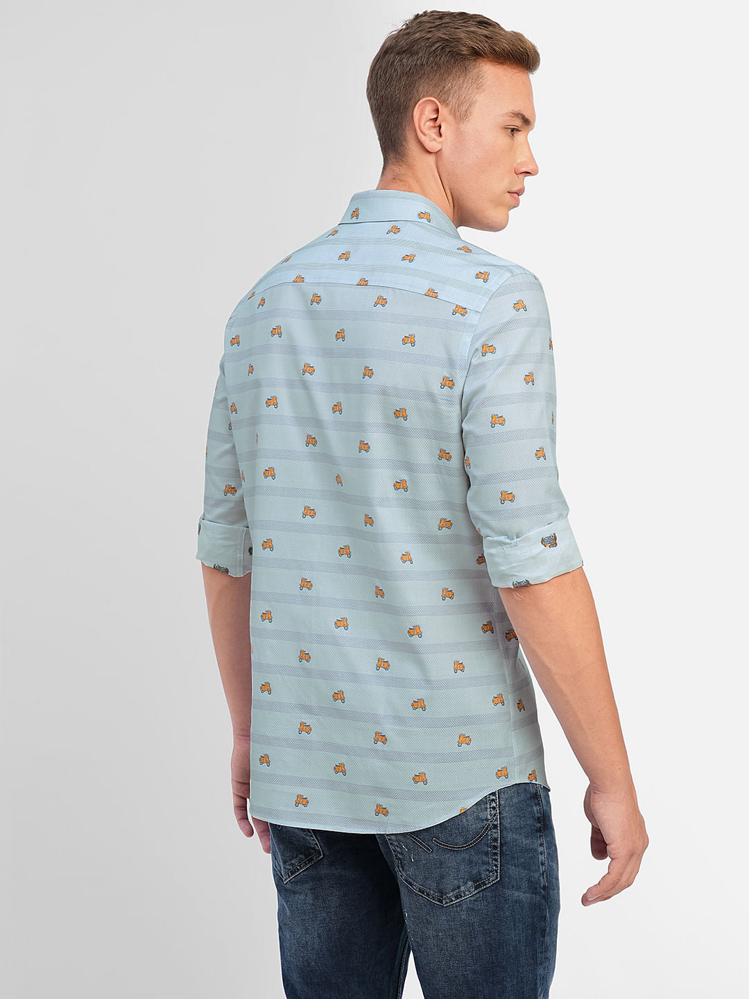 Blue Printed Full Sleeves Shirt