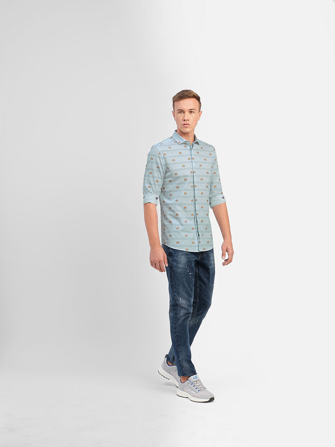 Blue Printed Full Sleeves Shirt