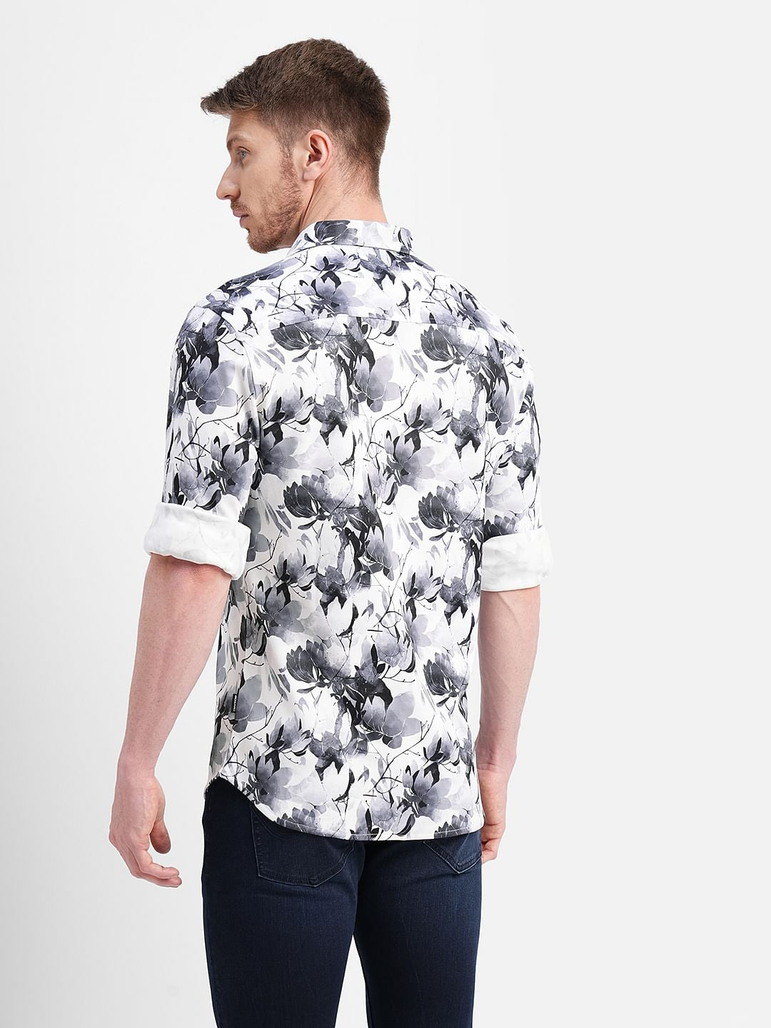 White Floral Print Full Sleeves Shirt