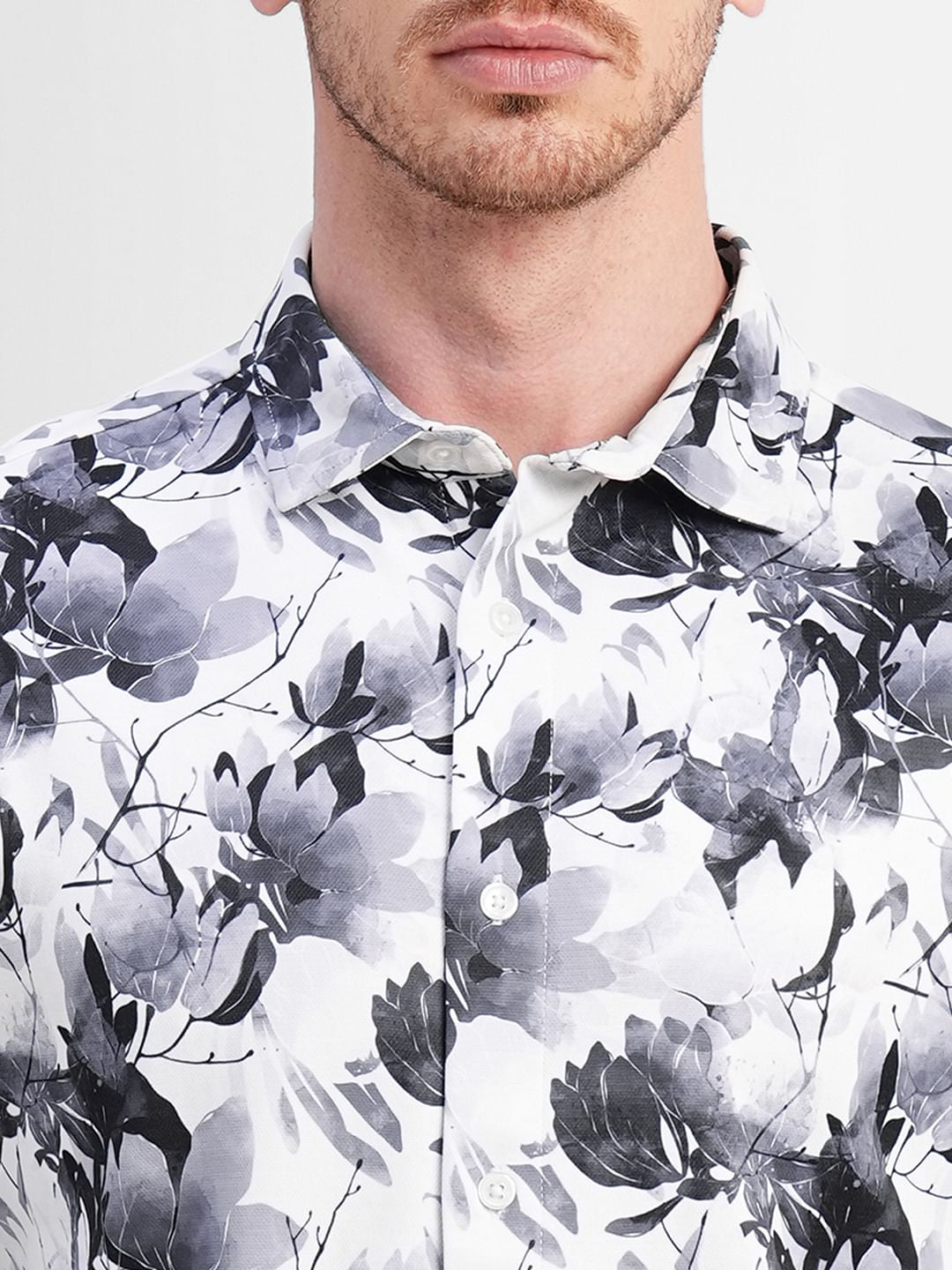 White Floral Print Full Sleeves Shirt