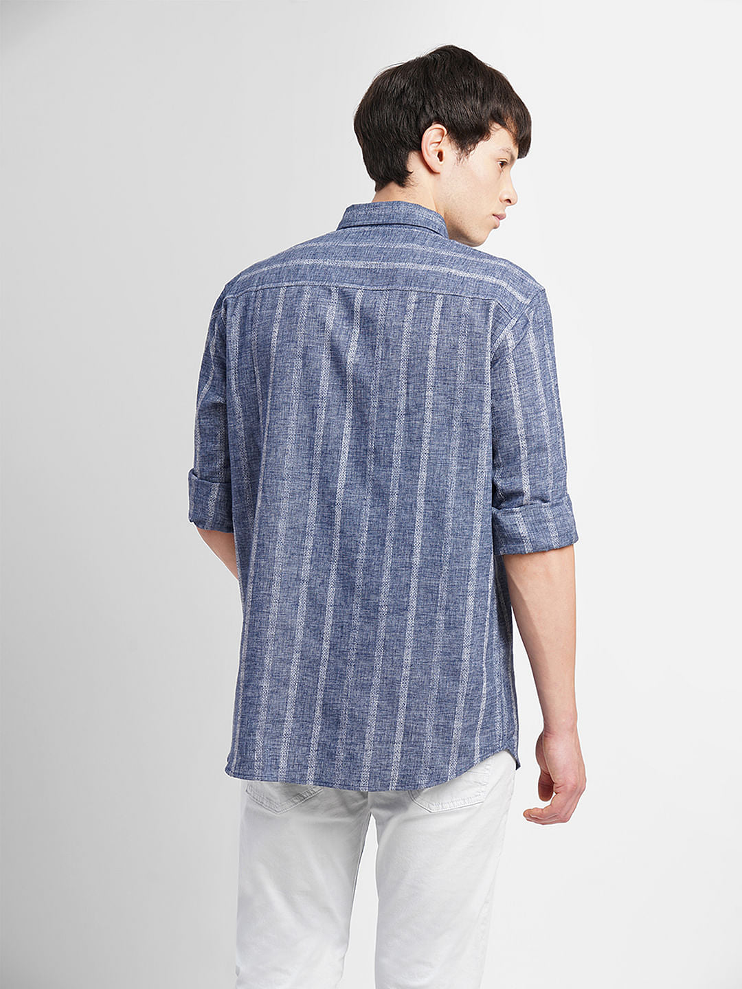 Dark Blue Striped Full Sleeves Shirt