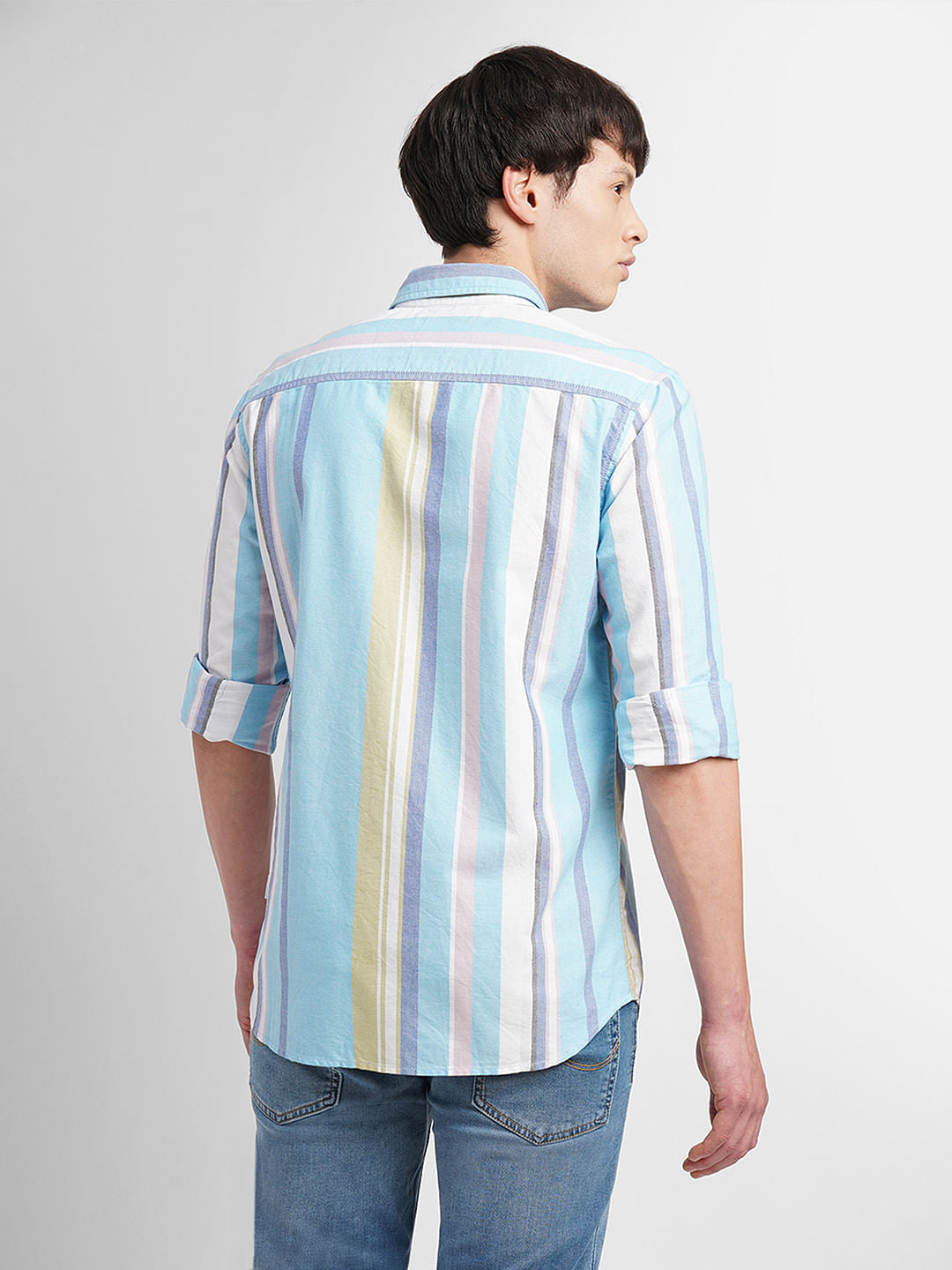 Light Blue Striped Full Sleeves Shirt