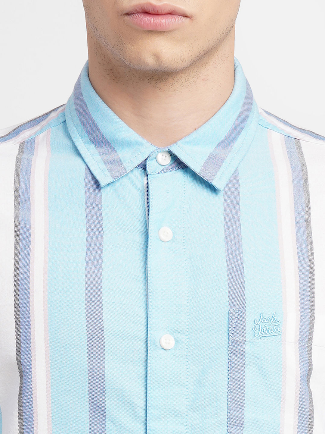 Light Blue Striped Full Sleeves Shirt