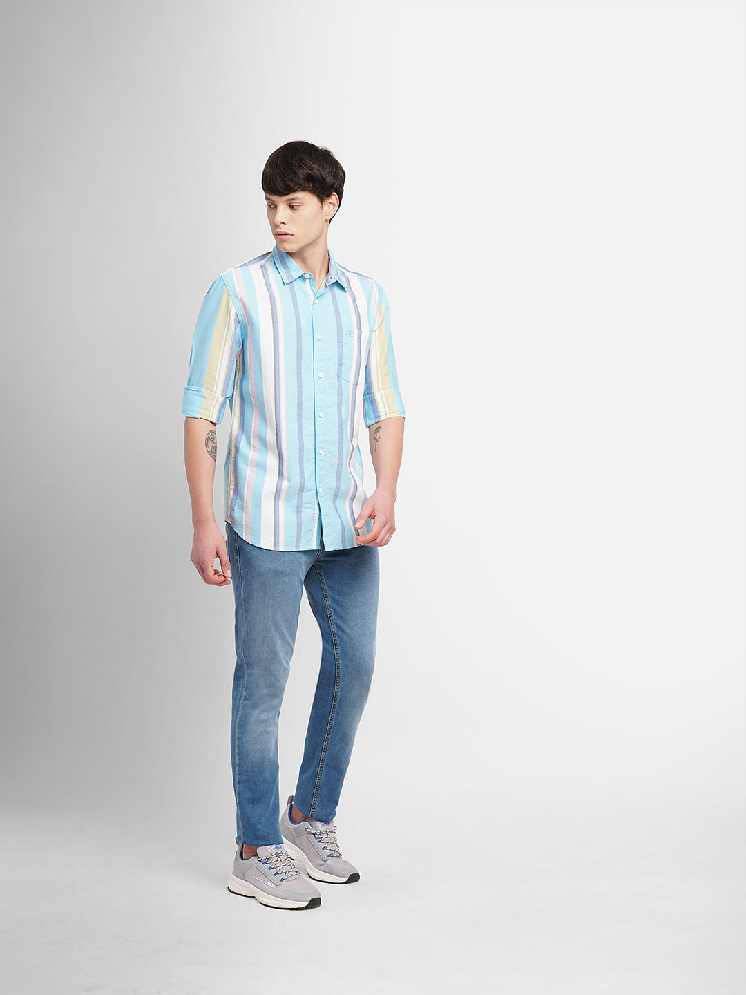 Light Blue Striped Full Sleeves Shirt