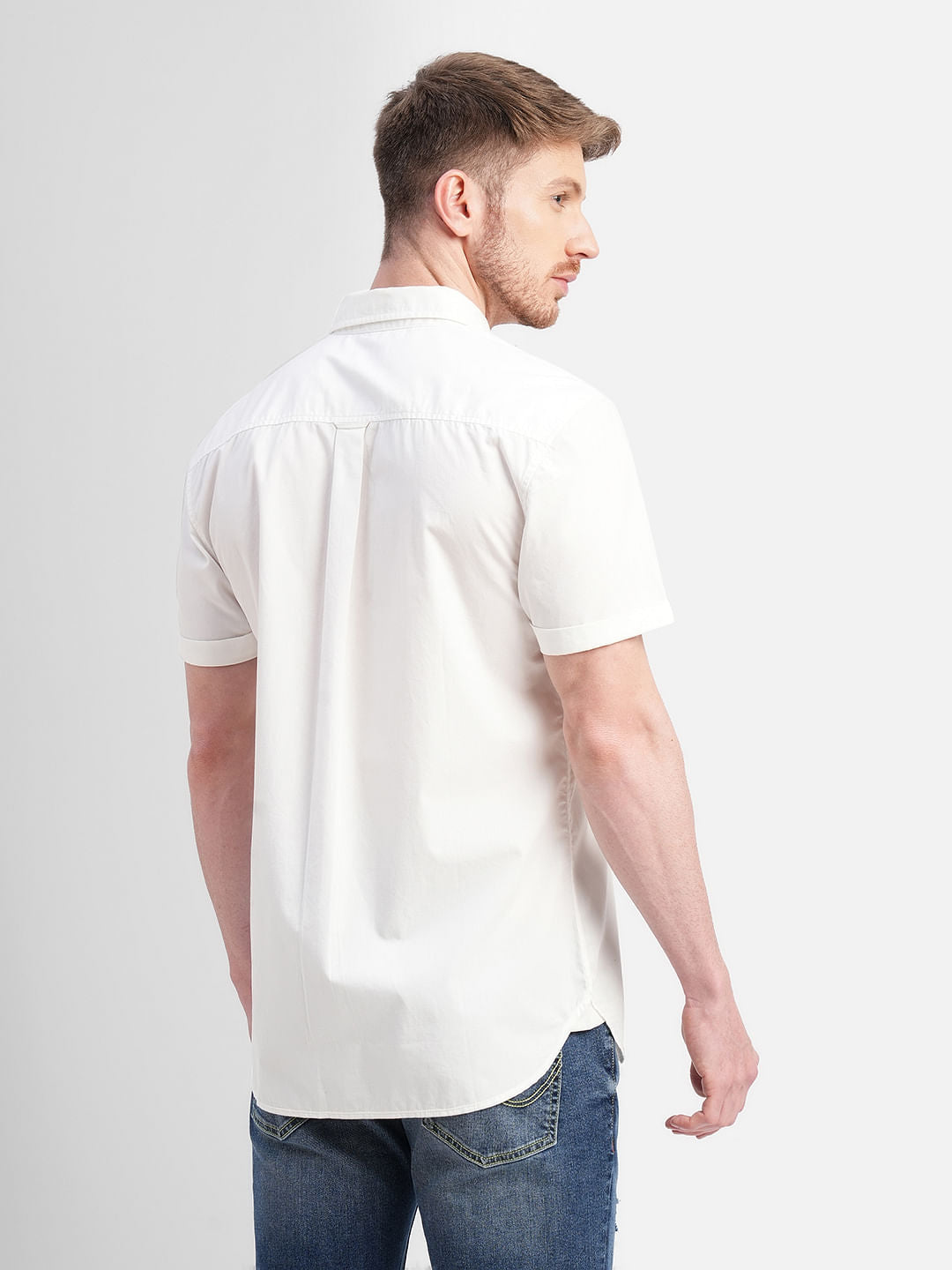 White Logo Print Short Sleeves Shirt