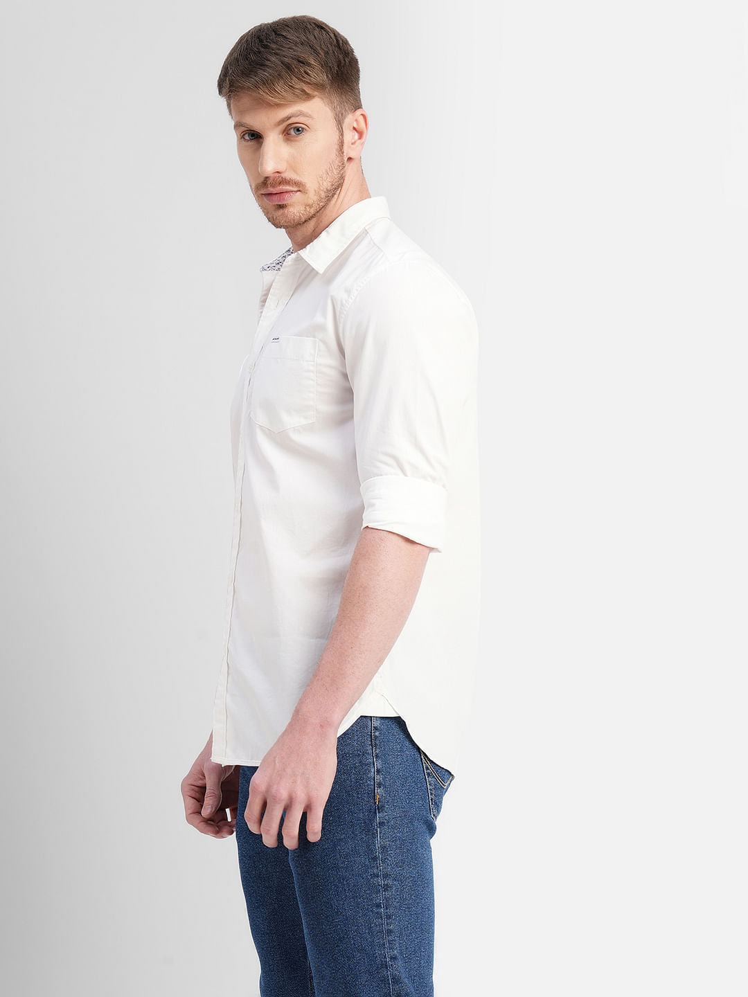 White Logo Print Full Sleeves Shirt