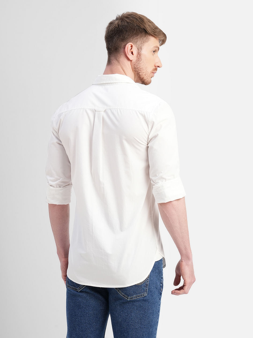 White Logo Print Full Sleeves Shirt