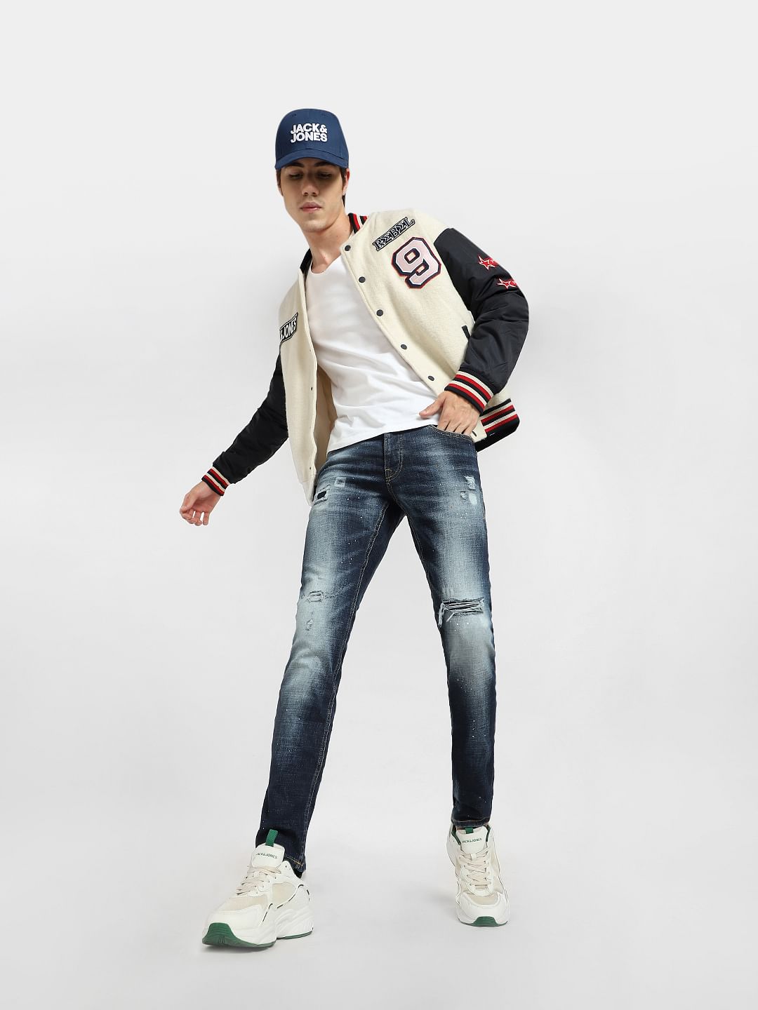 Blue Low Rise Distressed Glenn Slim Jeans