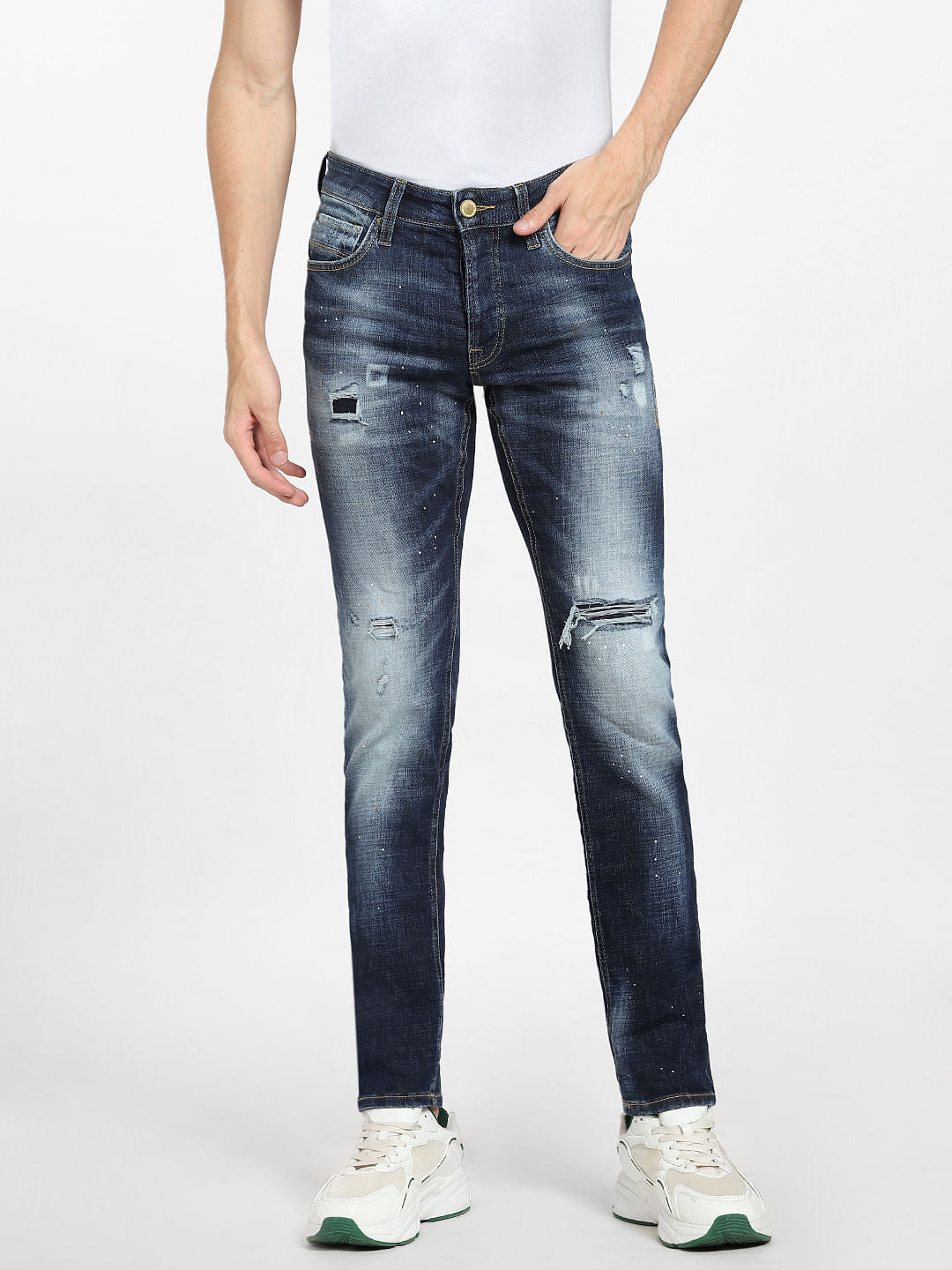 Blue Low Rise Distressed Glenn Slim Jeans