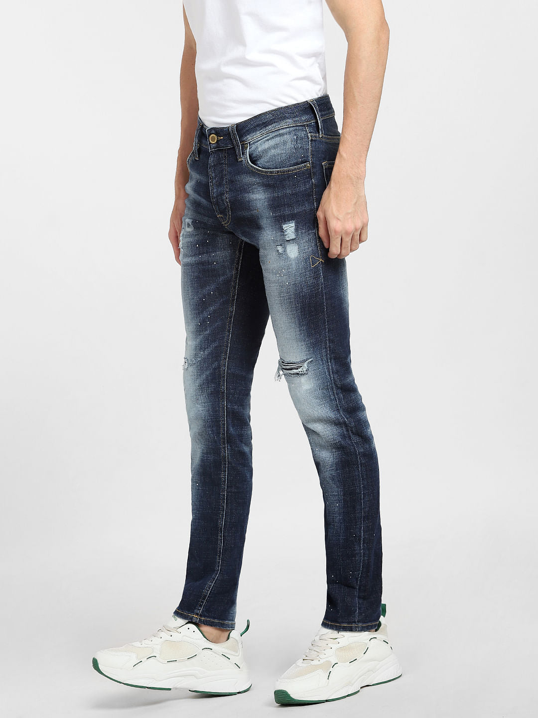 Blue Low Rise Distressed Glenn Slim Jeans