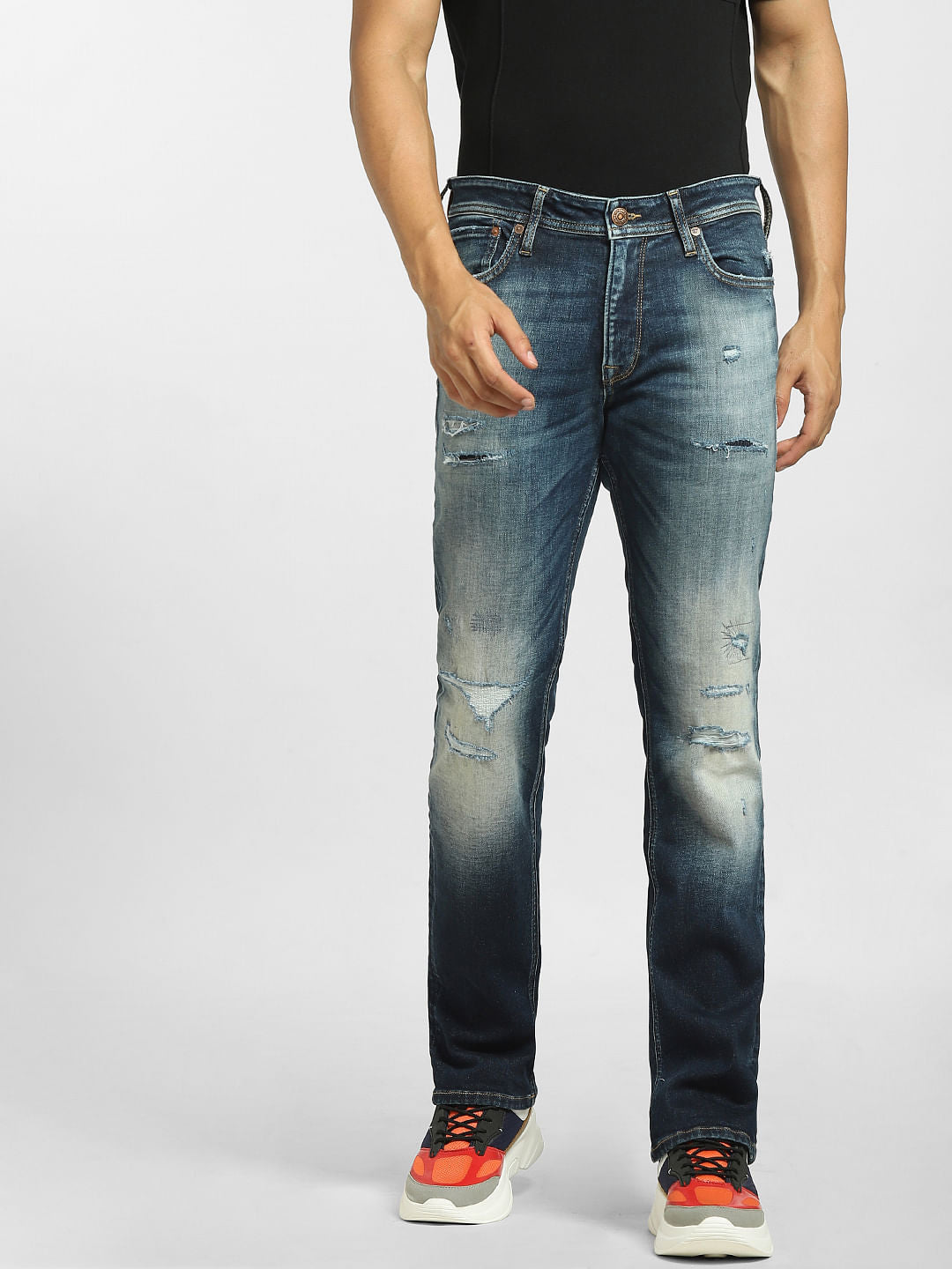 Blue Low Rise Ripped Clark Regular Jeans