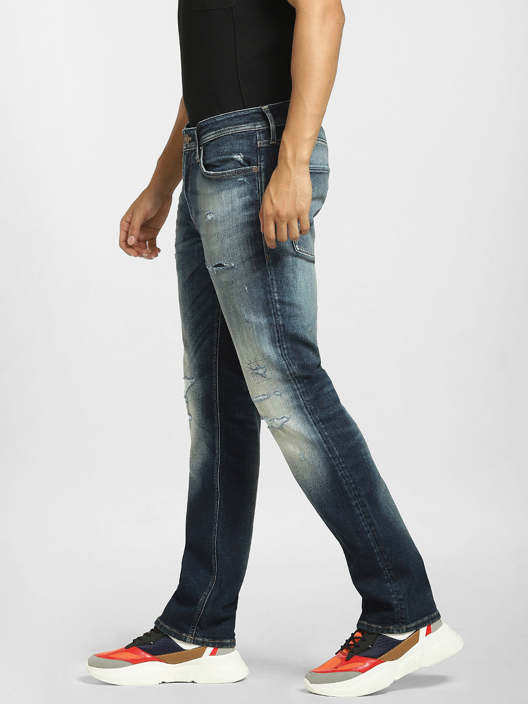 Blue Low Rise Ripped Clark Regular Jeans