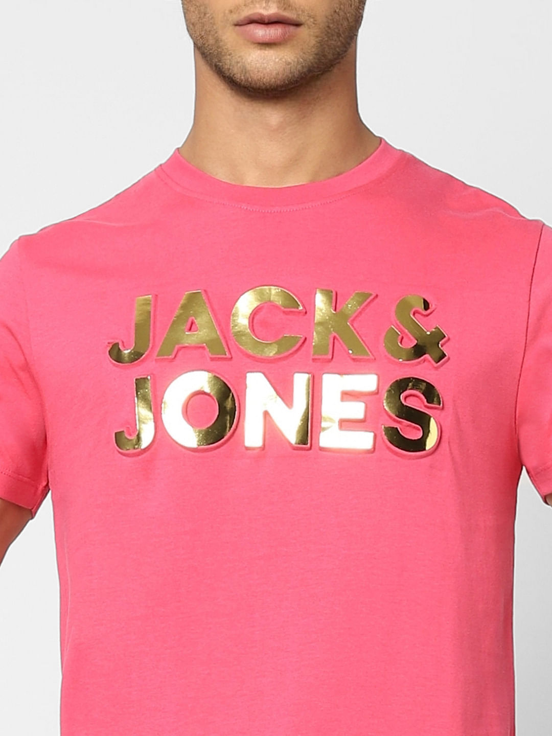 Pink Logo Print Crew Neck T-shirt