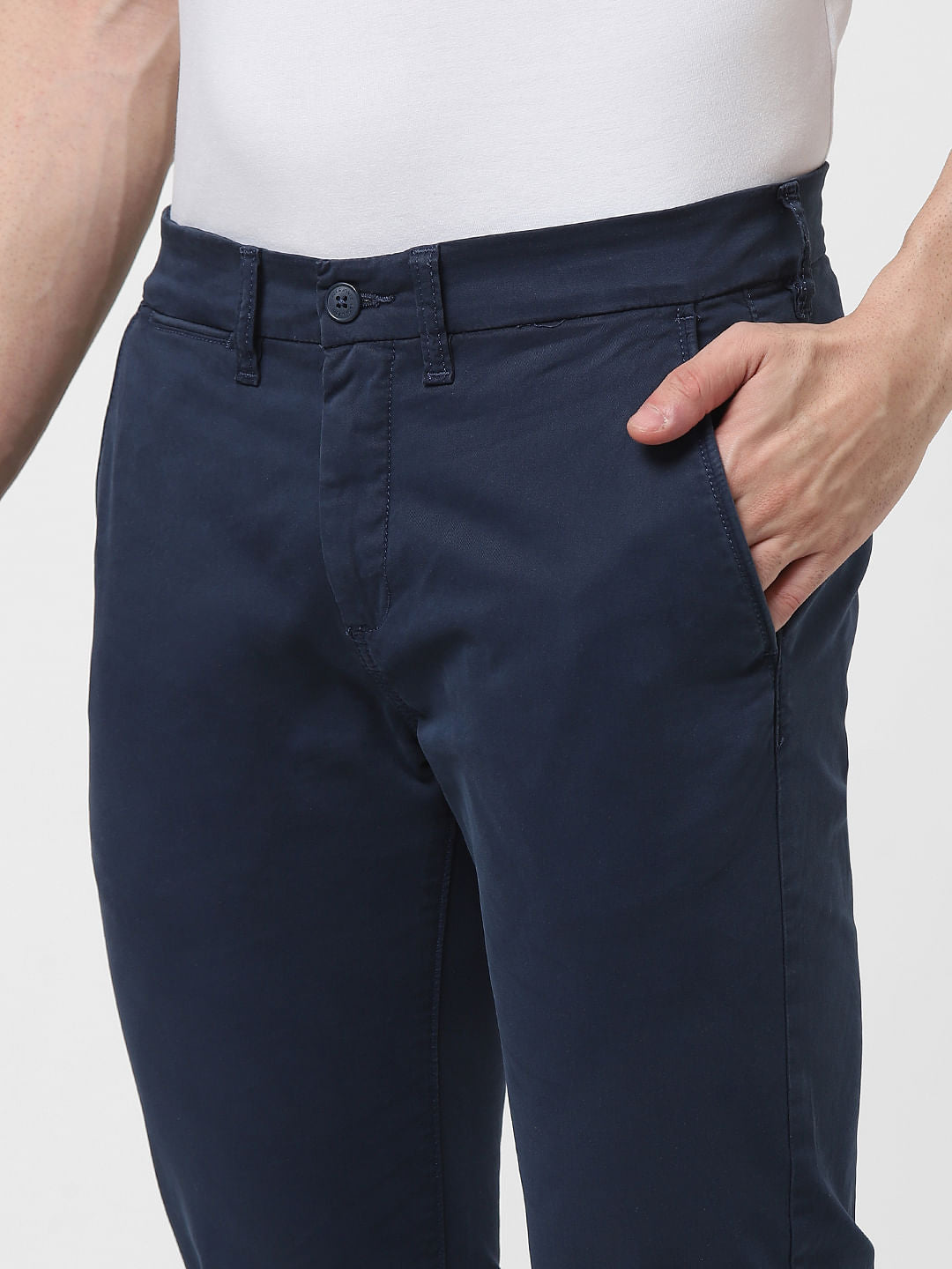 Dark Blue Mid Rise Chinos