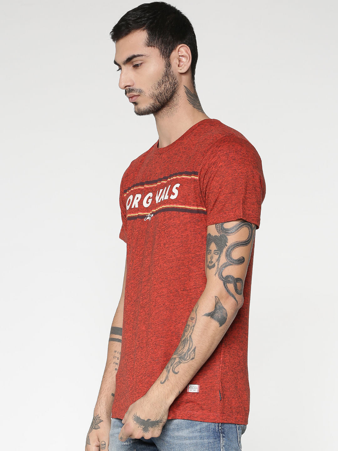 Red Text Print Slim Fit Crew Neck T-Shirt