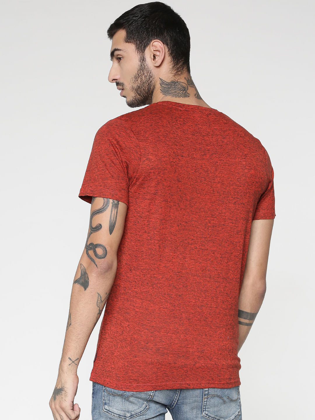 Red Text Print Slim Fit Crew Neck T-Shirt