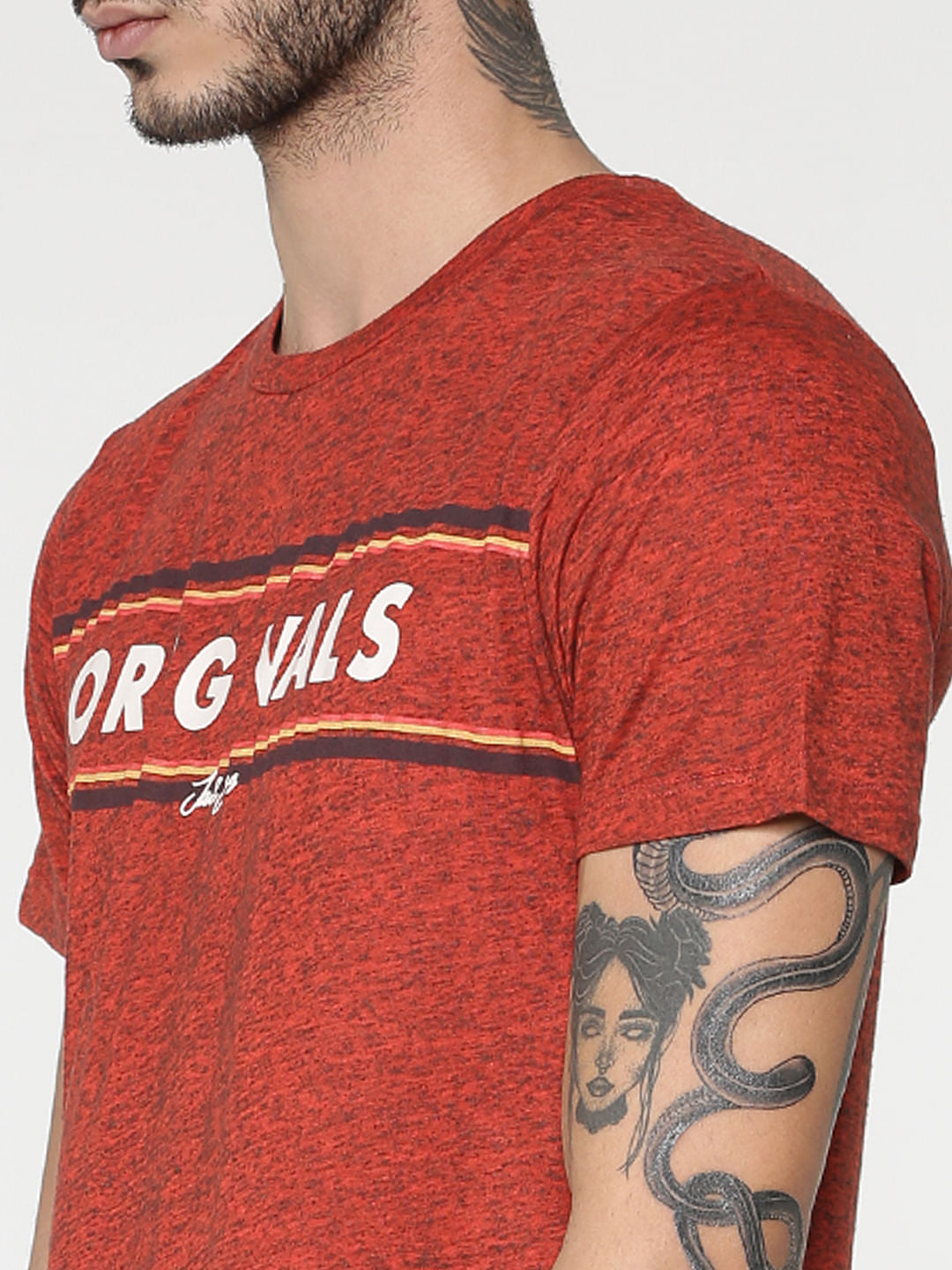 Red Text Print Slim Fit Crew Neck T-Shirt