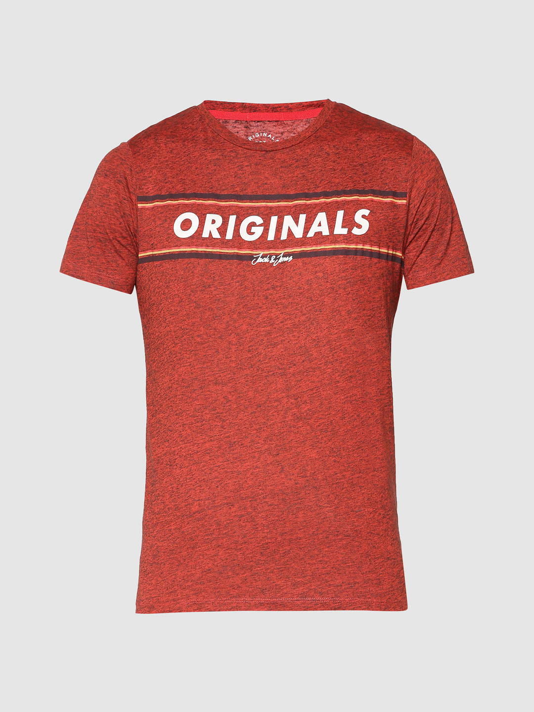 Red Text Print Slim Fit Crew Neck T-Shirt