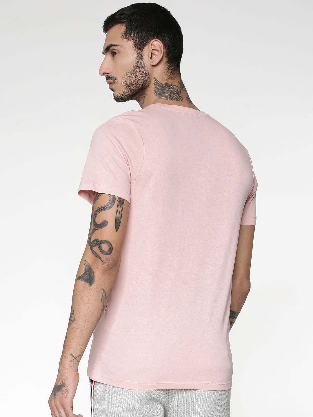 Pink Logo Print Slim Fit Crew Neck T-Shirt