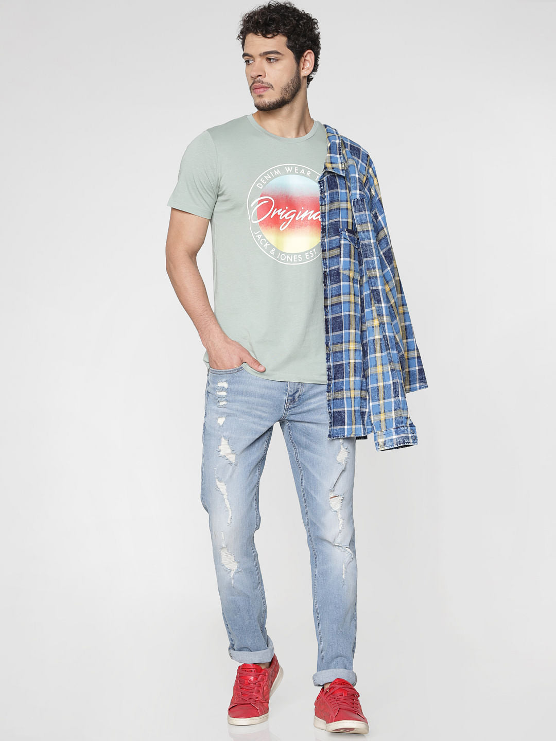 Green Printed Slim Fit Crew Neck T-Shirt