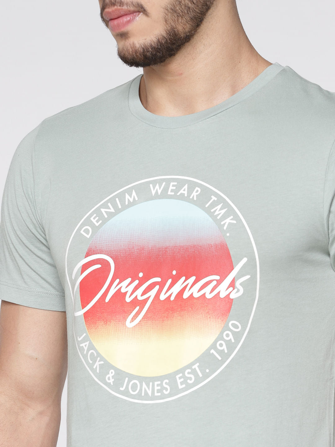 Green Printed Slim Fit Crew Neck T-Shirt