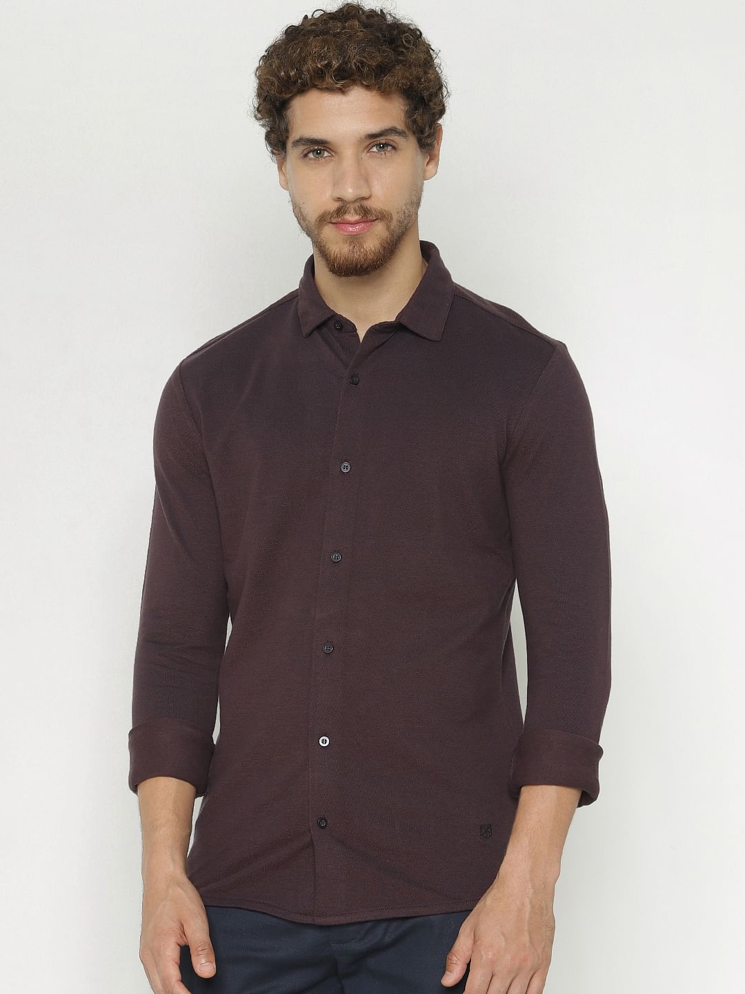 Burgundy Slim Fit Full Sleeves Shirt