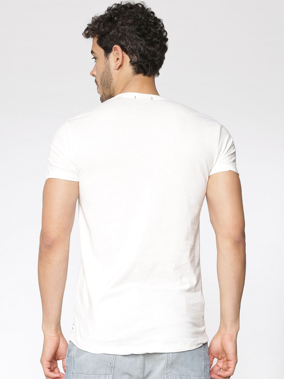 White Typographic Print Slim Fit Crew Neck T-Shirt