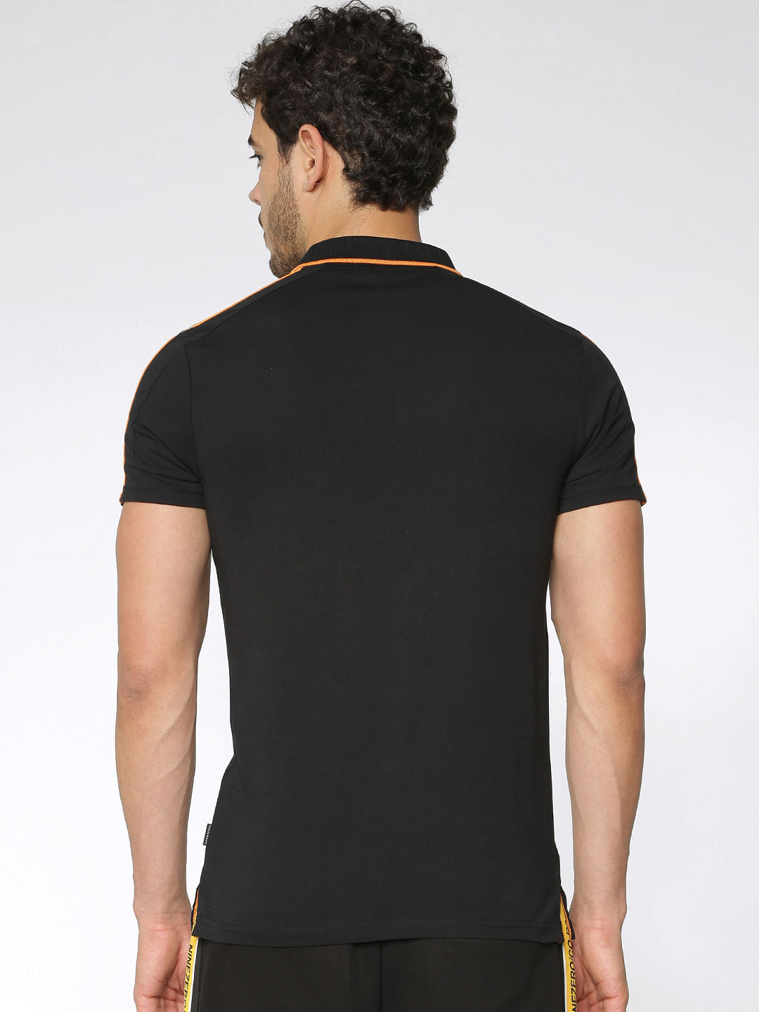 Black Tape Sleeve Detail Slim Fit Polo Neck T-Shirt