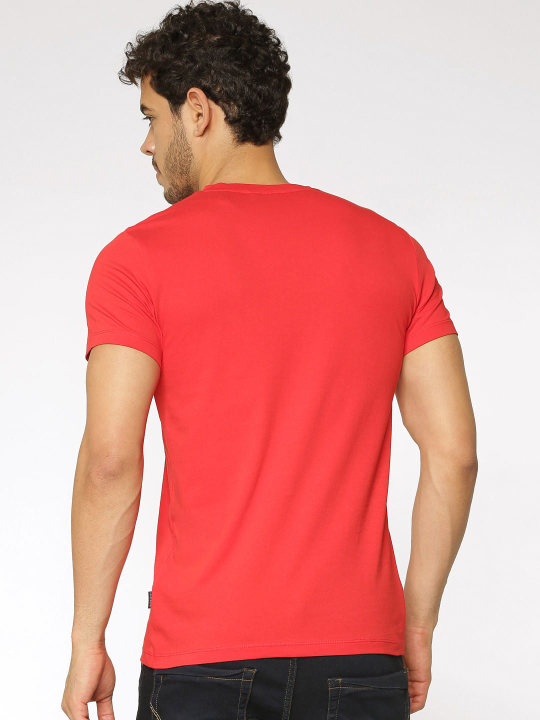Red Text Print Slim Fit Crew Neck T-Shirt