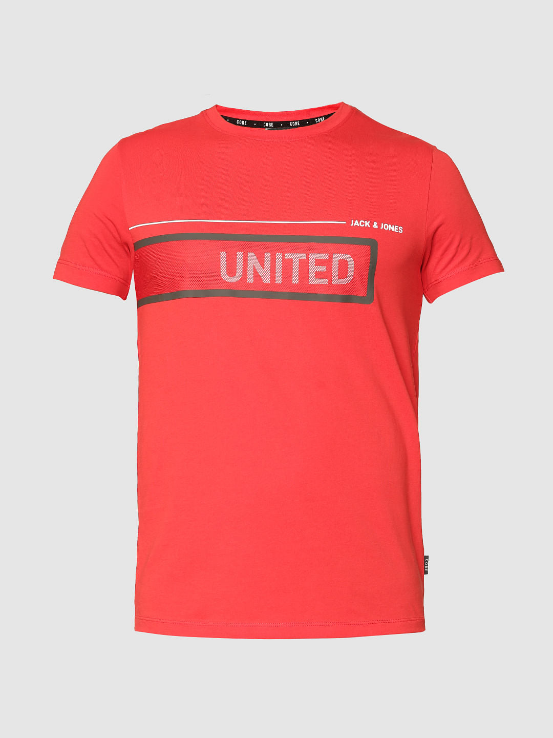 Red Text Print Slim Fit Crew Neck T-Shirt