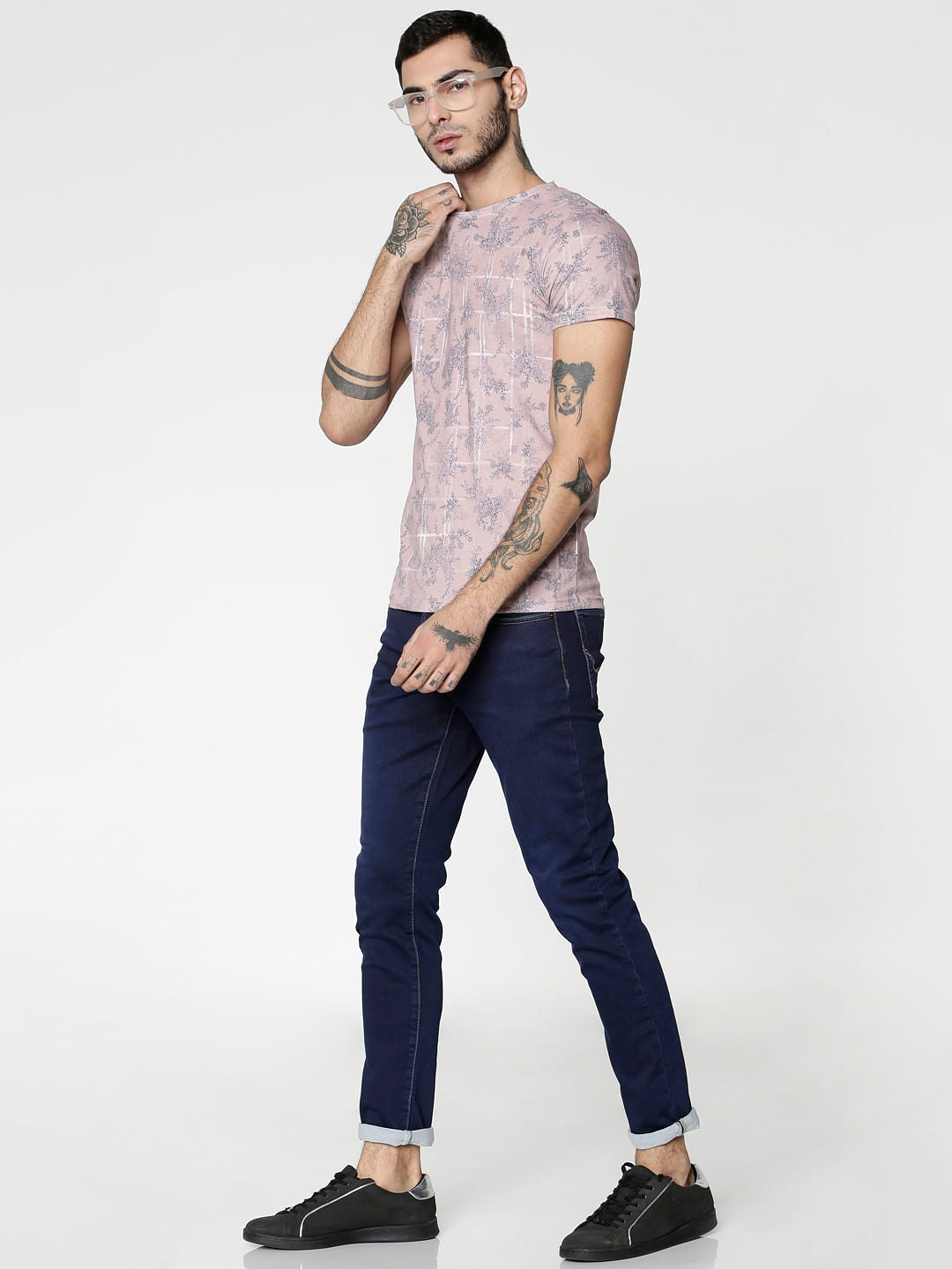 Pink All Over Floral Print Slim Fit Crew Neck T-Shirt