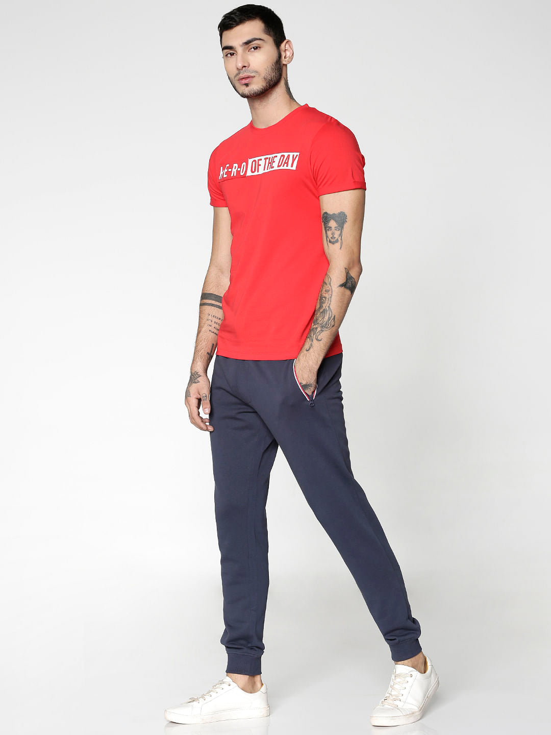 Red Text Print Slim Fit Crew Neck T-Shirt