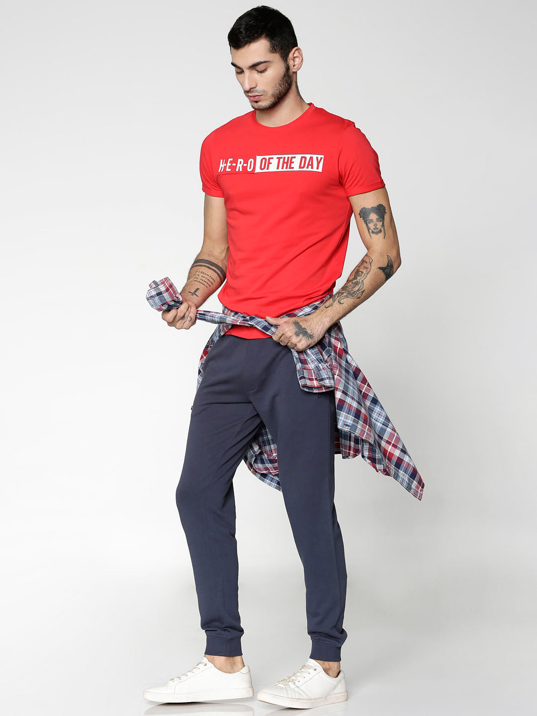 Red Text Print Slim Fit Crew Neck T-Shirt