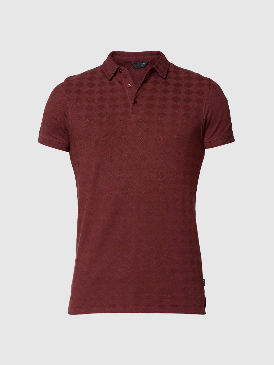 Red All Over Geometric Shape Print Slim Fit Polo Neck T-Shirt