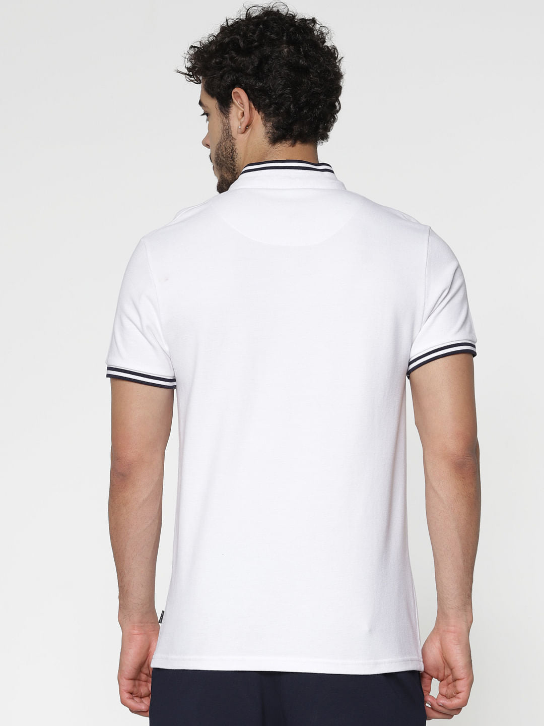 White Contrast Tipping Slim Fit Polo Neck T-Shirt
