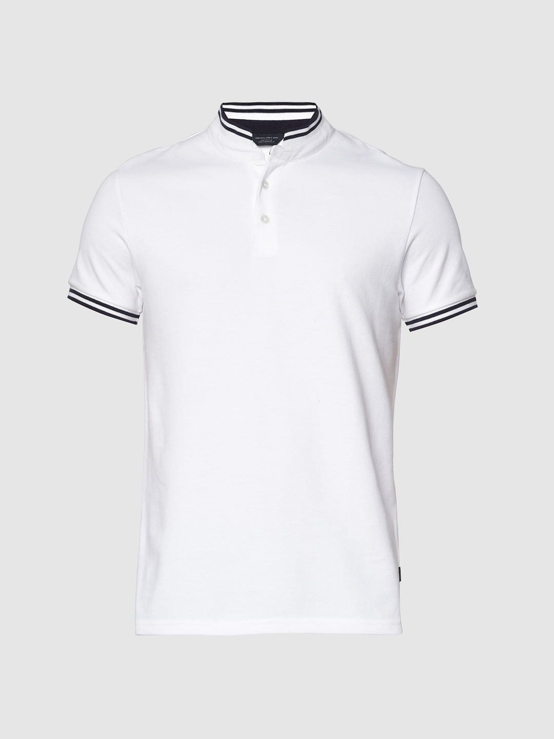 White Contrast Tipping Slim Fit Polo Neck T-Shirt